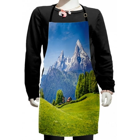 

Europe Kids Apron Blooming Flowers Snowcapped Mountain Tops in Background National Park Bavaria Boys Girls Apron Bib with Adjustable Ties for Cooking Baking Painting Green Sky Blue by Ambesonne