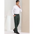 thumbnail image 4 of Pantalones de tela escocesa para hombre, ajuste regular, parte delantera plana, trabajo, baile de graduación, pantalones a cuadros Verde marino S, 4 of 6