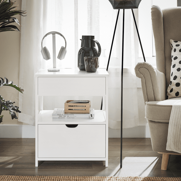 SoBuy Table d'Appoint avec Tiroirs, Table de Nuit Support Lampe Table Table d'Extrémité Table d'Appoint, Blanc FRG258-II-W