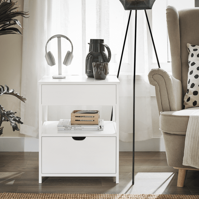 SoBuy Beside Table with Drawers, Night Table Stand Lamp Table End Table Side Table, White FRG258-II-W