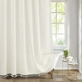thumbnail image 4 of VOTRUDI Boho Farmhouse Linen Shower Curtain 71x71in Water-Resistant 3D Stripes with Tassel White, 4 of 7