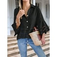 thumbnail image 2 of Womens 3/4 Bell Sleeve Button Down Shirts Casual Ruffle Hem Tops Eyelet Blouse, 2 of 6