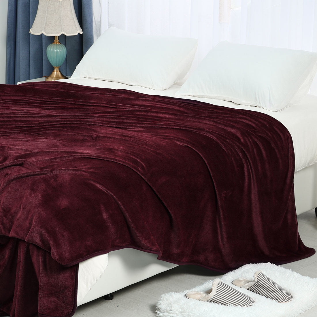 Soft Lightweight Microplush Flannel Fleece Bed Blanket Burgundy Twin XL