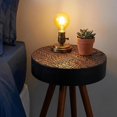 thumbnail image 4 of GZXS Modern Boho Round End Table, Two-Tone Accent Side Table with Carved Top, Sturdy Solid Wood Legs, 100 lbs Load Capacity, Easy Assembly, 15.75" Dia x 22.05" H, Black+Brown, 4 of 10