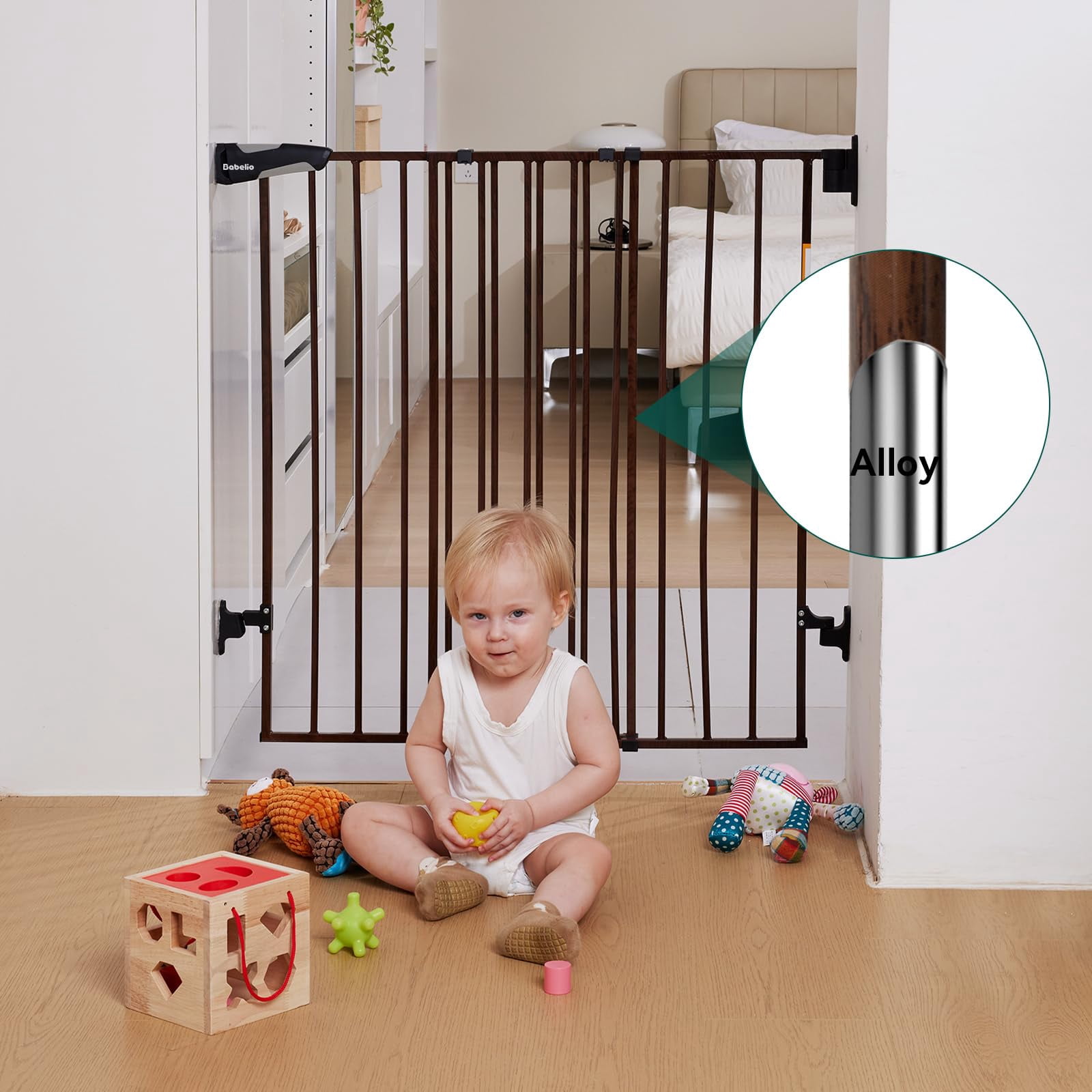 Gate for Stairs & Doorways, 26-43" W 34" H Extra Tall| No Bottom Bar| Easy Installation| One-handed Operation| Auto-close| Hardware Mount (Drill Needed) Safety Dog/Pet Gate Indoor (White)