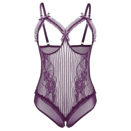 

Mishuowoti New Womens Plus Size Leather Mesh Lingerie Underwear Bodysuit Sleepwear