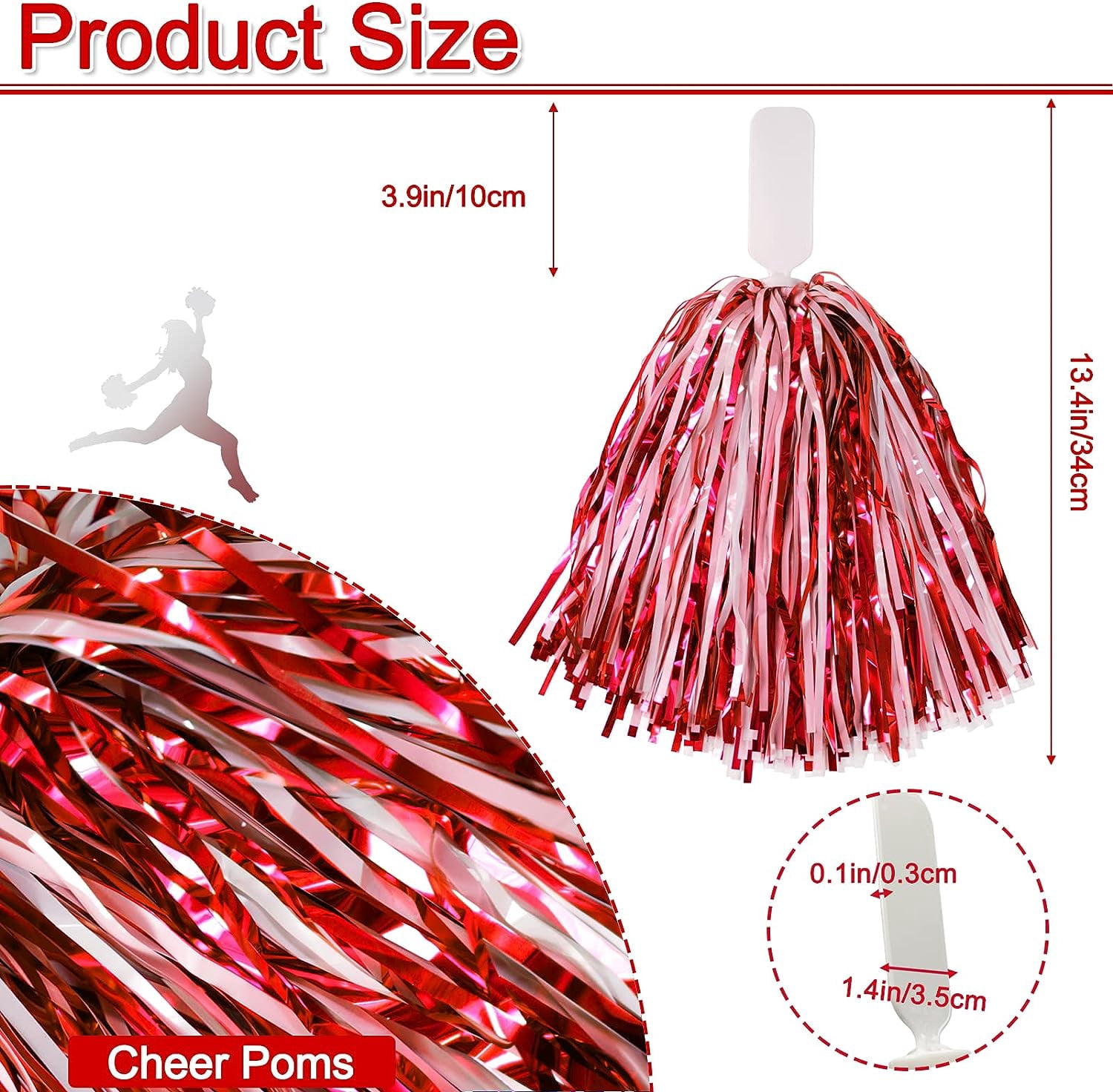 LINLIN 12Pcs Handheld Cheerleading Pom Poms, Metallic Foil Cheerleader Pompoms Hand Flowers for Team Spirit Sports Games Dance Party Durable & Lightweight