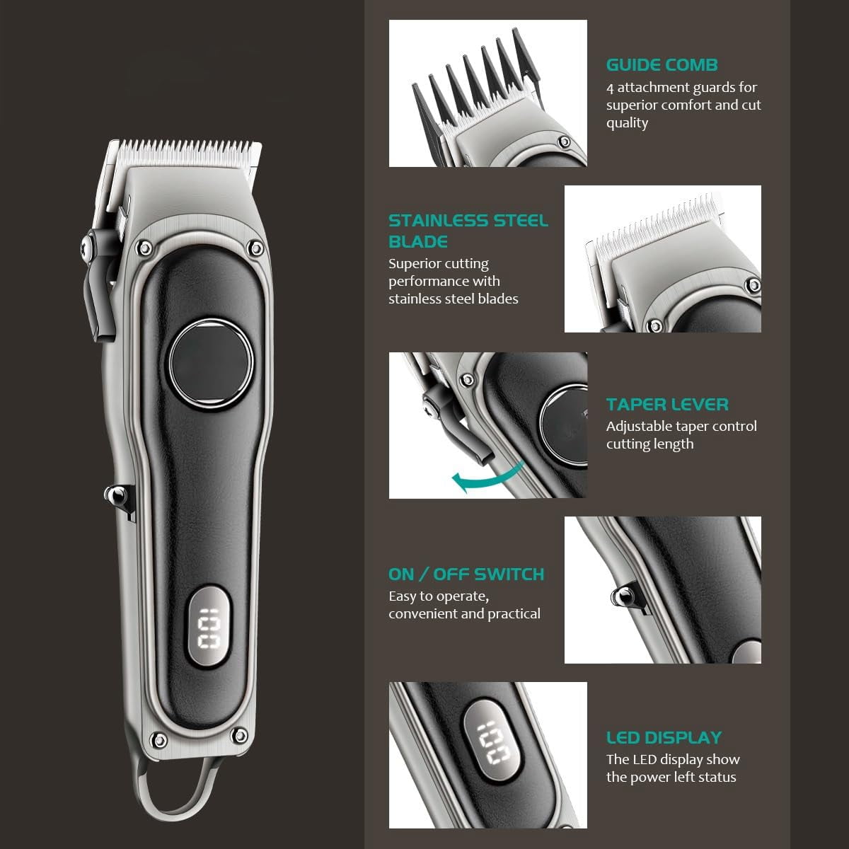 Hair Clippers Hair Trimmer Adjustable Hair Clipper Barber Cordless Hair Cutting Machine Haircut Digital Display Trimmer For Men(Orange with box)