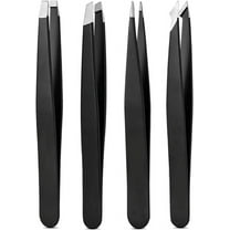 Tweezers Set, High Precision Stainless Steel Eyebrow Tweezers for Facial Hair, Inward Growing Hair and Splinter Remover Kit, Suitable for Women and Men, 4-Piece Set. (Black)