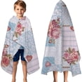 thumbnail image 3 of Pioneer Flower Floral Print Pattern Hooded Bath Towel，60"x35" for Ages 3 To 12 Kids, Quick Dry Lightweight Soft Microfiber Hood Beach Towel Cover Up for Kids, 3 of 7