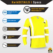 KwikSafety (Charlotte, NC) OPERATOR Long Sleeve Safety Shirt (w/ POCKET & Solid Reflective Tape) Class 3 ANSI OSHA Custom High Visibility Construction Security Hi Viz Clothing Gear Men | Yellow Small