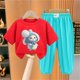 thumbnail image 2 of Odeerbi 2-12 Años Niño Niña Conjunto de Verano Camiseta de Manga Corta de Algodón Ice Silk Pantalón de Chándal Conjunto de Dos Piezas de Ropa Interior Estampada, 2 of 4