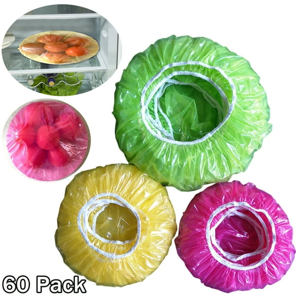 Walbest 60 Pieces Elastic Food Bowl Storage Covers, Variety of 3 Translucent Stretchable Sizes Bowl Covers Dish Plate Plastic Covers, Alternative to foil, plastic wrap,BPA Free