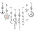thumbnail image 1 of Heyone 8pcs Stainless Steel Dangle Belly Button Rings For Women Evil Eye Cz Navel Rings Barbell Cz Body Piercing Jewelry 14g, 1 of 5