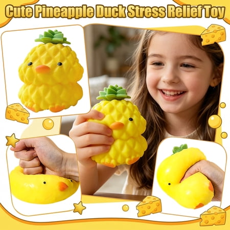 Sensory Fidget Toys Whimsical Pineapple Duck Squeeze Fidget Toy Squishy Stress Balls for Kids Pocket-Sized Stress Relief Toys for Party Favors