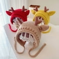 thumbnail image 3 of Cute Elk Antlers Baby Hat Winter Warm Knitted Baby Boy Girl Cap Ear Protection Hats Solid Color Kids Children Cap Beanies bonnet (red), 3 of 7