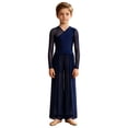 thumbnail image 4 of Aislor Boys Lyrical Outfit Long Sleeve V Neck Back Zipper Leotard with Mesh Split Pants Modern Dance Set for Recital Navy Blue 8, 4 of 7