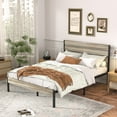 thumbnail image 2 of VECELO Queen Size Platform Bed Frame with Wooden Headboard, Rustic Country Style Mattress Foundation, No Box Spring Needed, Slate, 2 of 10