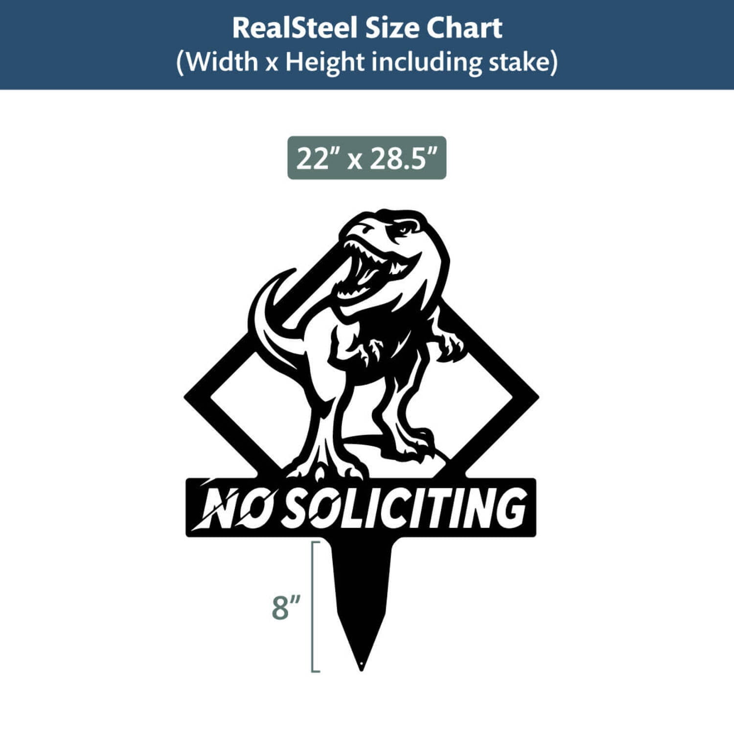 RealSteel Garden Art - No Soliciting T-Rex Yard Sign, Durable Outdoor Decoration (Rust)