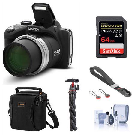 UPC: 0192223202238 | MN53Z 16MP FHD Digital Camera with 53x Optical Zoom  Wi-Fi  Black Bundle with Shoulder Bag  64GB SD Card  Wrist Strap  Octopus Tripod  Cleaning Kit