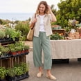 thumbnail image 6 of Petite Capri Pants Womens Wide Leg Palazzo 2026 Summer Casual Pull on High Waisted Barrel Lounge Flowy Cropped Beach Work Trousers Light Green XL, 6 of 7