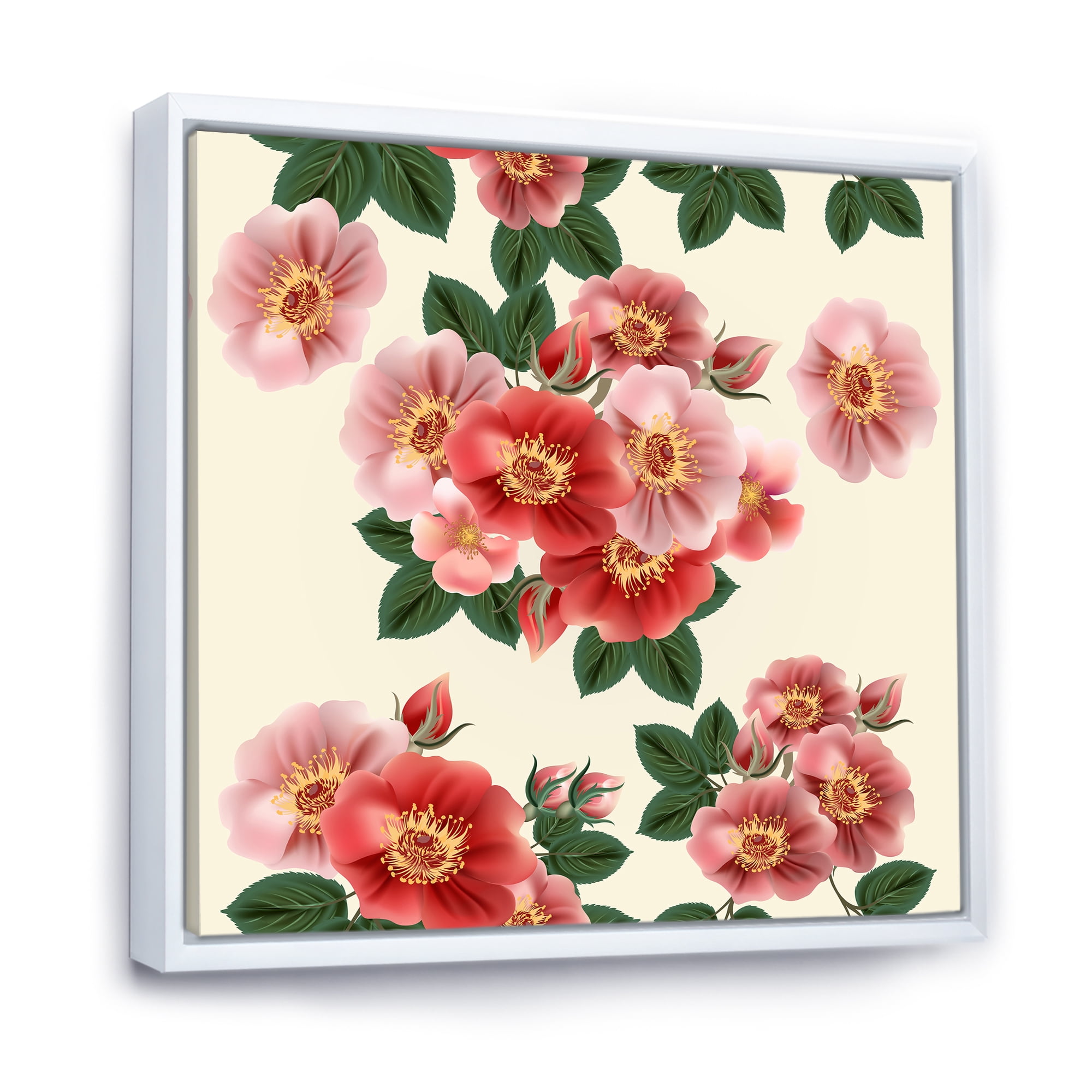 Ancient Red Roses 36 in x 36 in Framed Painting Canvas Art Print, by Designart