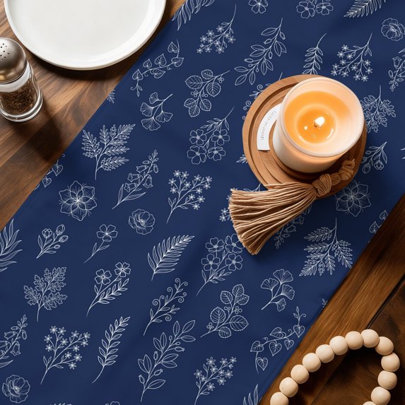 Table Runners 70 Inches Long Dress Scarves, Navy Blue Botanical Farmhouse Coffee/Dining/Kitchen Table Decor, Holiday Table Runner, Farmhouse Summer Floral Leaves 13x70 Inch