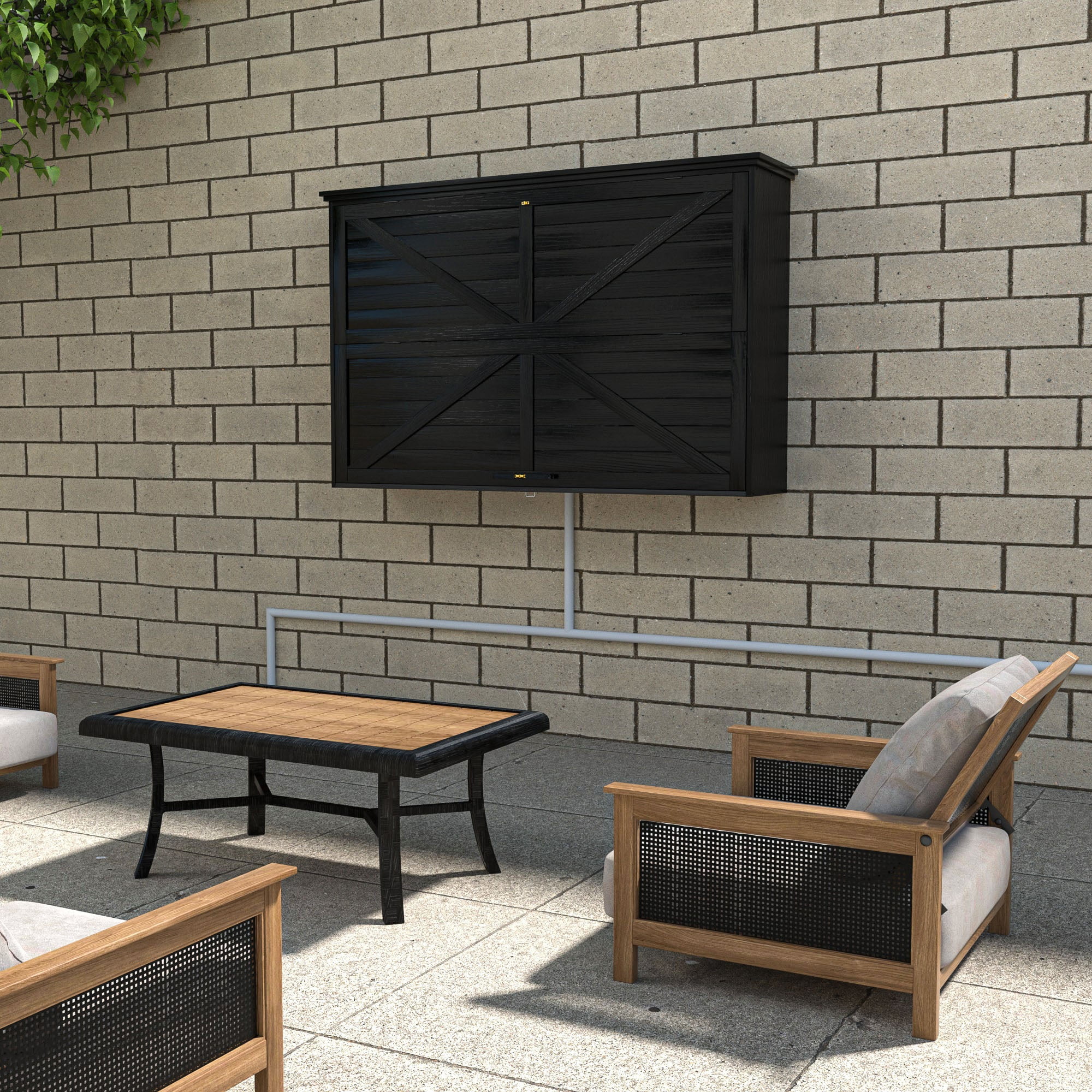 GDLF Outdoor TV Enclosure Solid Wood TV Cover 55 Inch Weatherproof with Premium Dual-Arm TV Mount