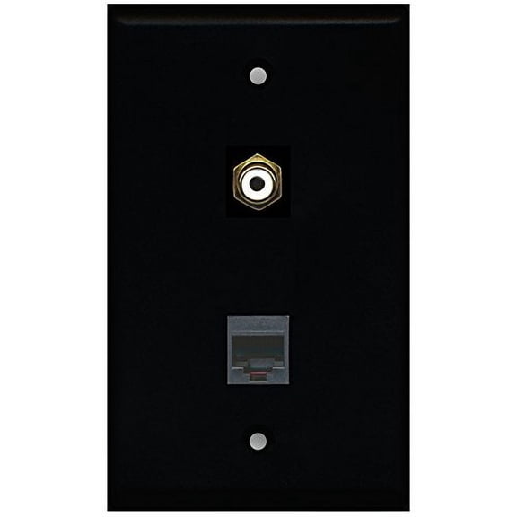 RiteAV - Black 1 Port RCA White 1 Port Phone Black Wall Plate