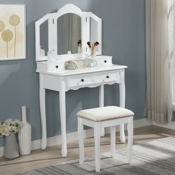 Wooden Vanity Make Up Table and Stool Set