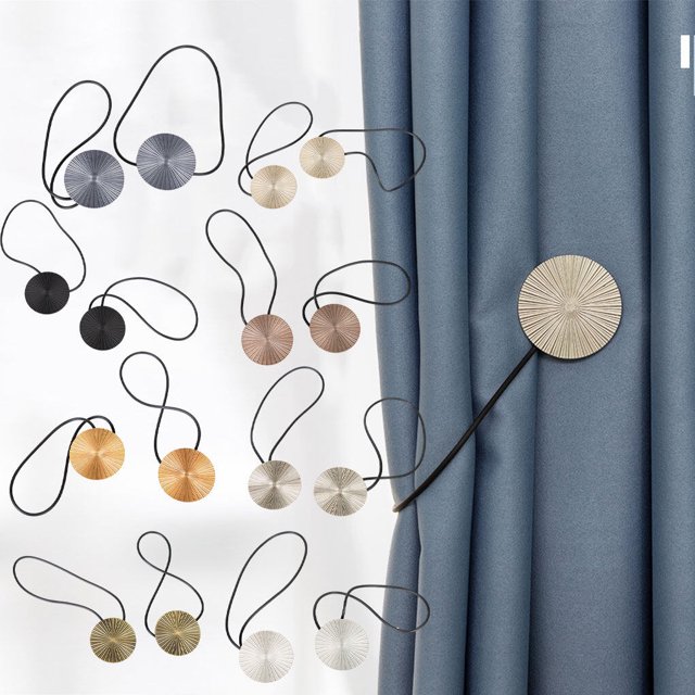 2 Pieces Metal Curtain Tieback Polyester Replacement Household Kitchen Bedroom Sunshade Solid Color Household Bedroom Sunshade Drape Fastener Buckle Beige
