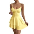 thumbnail image 2 of Women'S Tie Back Spaghetti Strap Mini Dress Tiered Ruffle Fit and Flared A Line Cute Short Party Dress Light Yellow L, 2 of 8