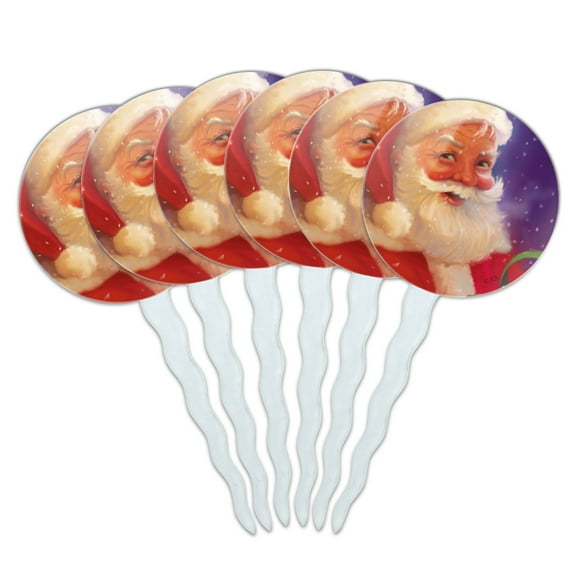 Christmas Holiday Santa Snow Flurries Cupcake Picks Toppers Decoration Set of 6