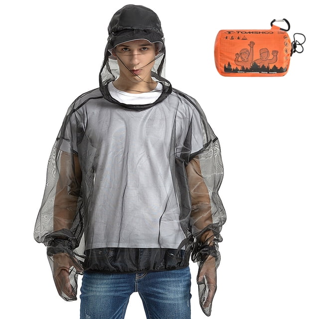 TOMSHOO Outdoor Hooded Bug Jacket and Mitts Set Ultralight Anti-mosquito Mesh Insect Shield Jacket Clothing