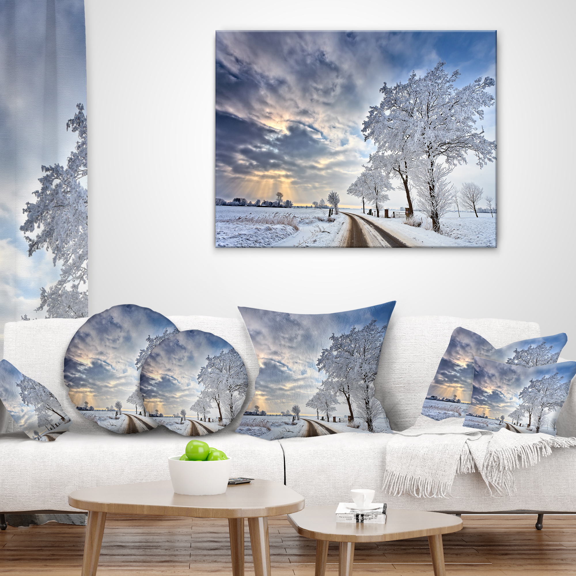 Designart Cloudscape in White Winter Terrain - Landscape Printed Throw Pillow - 18x18