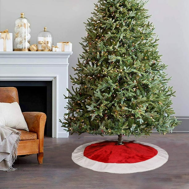 Christmas Tree Skirt 36 inches Red Withe Plush Mercerized Velvet Small Tree Skirt Classic Xmas Tree Holiday Decorations Walmart