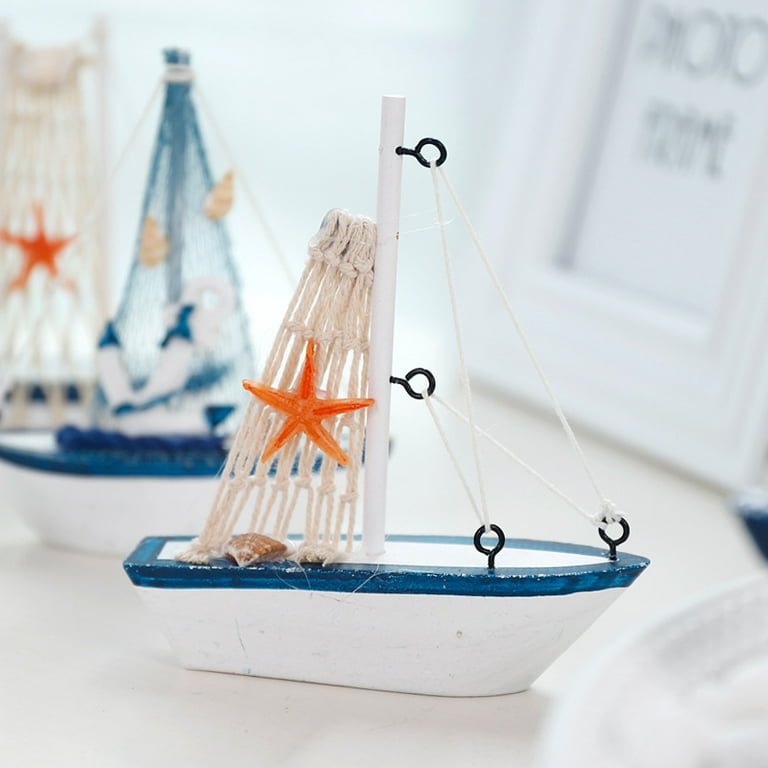 KYAIGUO Wooden Sailboat Model Decoration Blue and White Small
