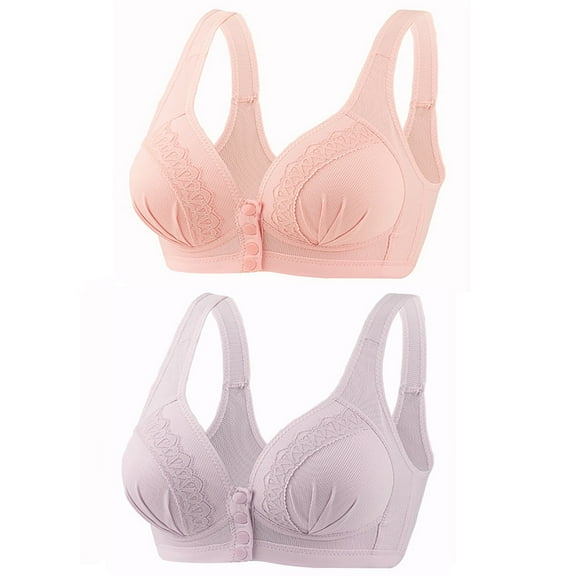 YWDJ Bras for Women Push up 2 Pack Front Close Lounge Bras No Underwire Nursing Bras Wide Strap Full Coverage Bras Wrap Sleep Bras Padded Plus Size Comfortable Solid Breastfeeding Bras Purple 2XL