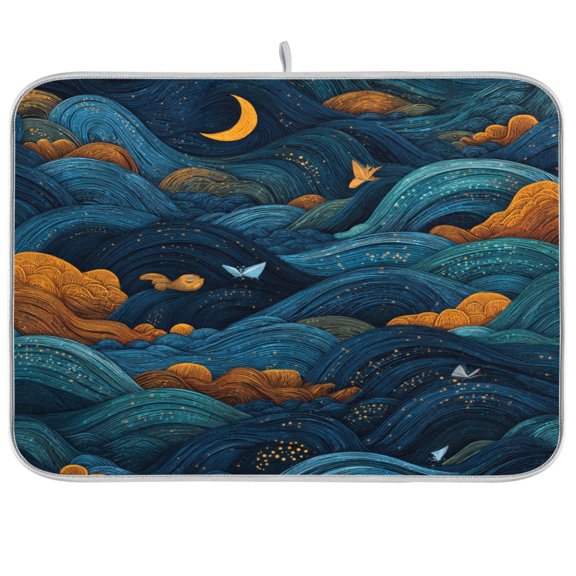 Kitchen Drying Mat 16x18In Drying Dish Mat Dish Drying Mats Kitchen Countertop Multi-Function Drain Drying Mat Kitchen Table Dark Blue Clouds