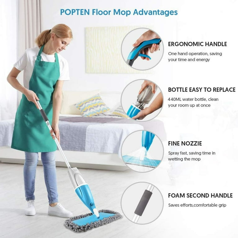 Suptree Microfiber Spray Floor Mops for Floors Cleaning Kitchen Mop with 3 Washable Mop Pads,440ML Refillable Bottle Dust Dry Wet Mop, Size: 15 x 5.5