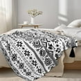 thumbnail image 4 of Flannel Boho Blanket for Couch, Country Western Aztec Printed Throw with Tassel, Soft Cozy Bohemian Blanket for Home Decor (Black and White, 50x60inches), 4 of 7