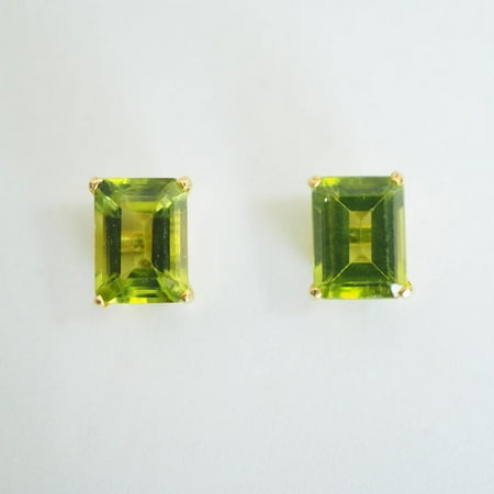 Green Peridot August Birthstone Earrings, Emerald Cut Peridot December Birthstone, 925 Sterling Silver Earrings, Rectangular Baguette Studs For Her