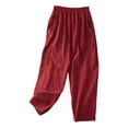 thumbnail image 2 of Conairie Linen Pants Women Straight Leg High Waisted Casual Harem Pants With Drawstring Vacation Palazzo Trousers Outfits With Pockets Red M, 2 of 3