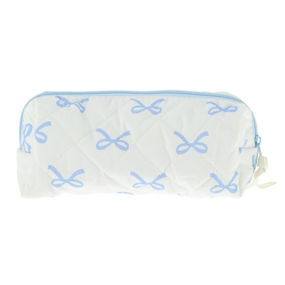 Unique Bargains 1 Pc Bow Pattern Makeup Bag for Travel White Blue Polyester