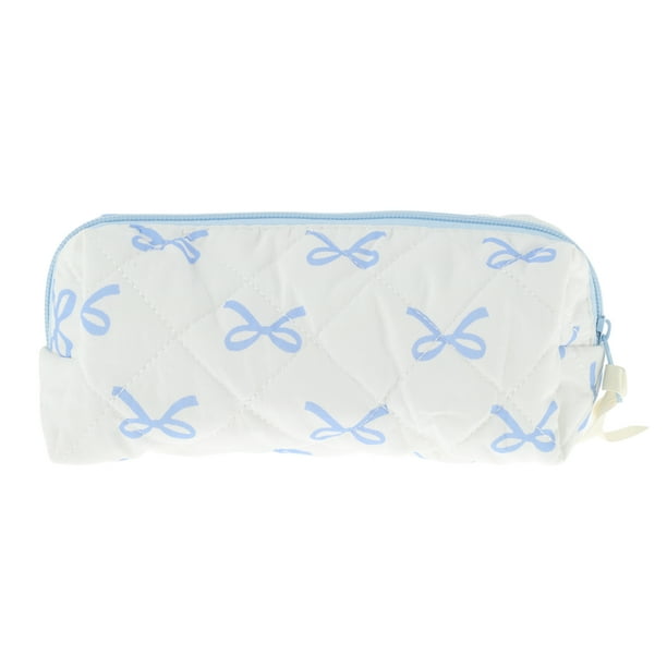 Bolsas de maquillaje de 1 Pc con patrón de lazo para viajar en blanco y azul de poliéster