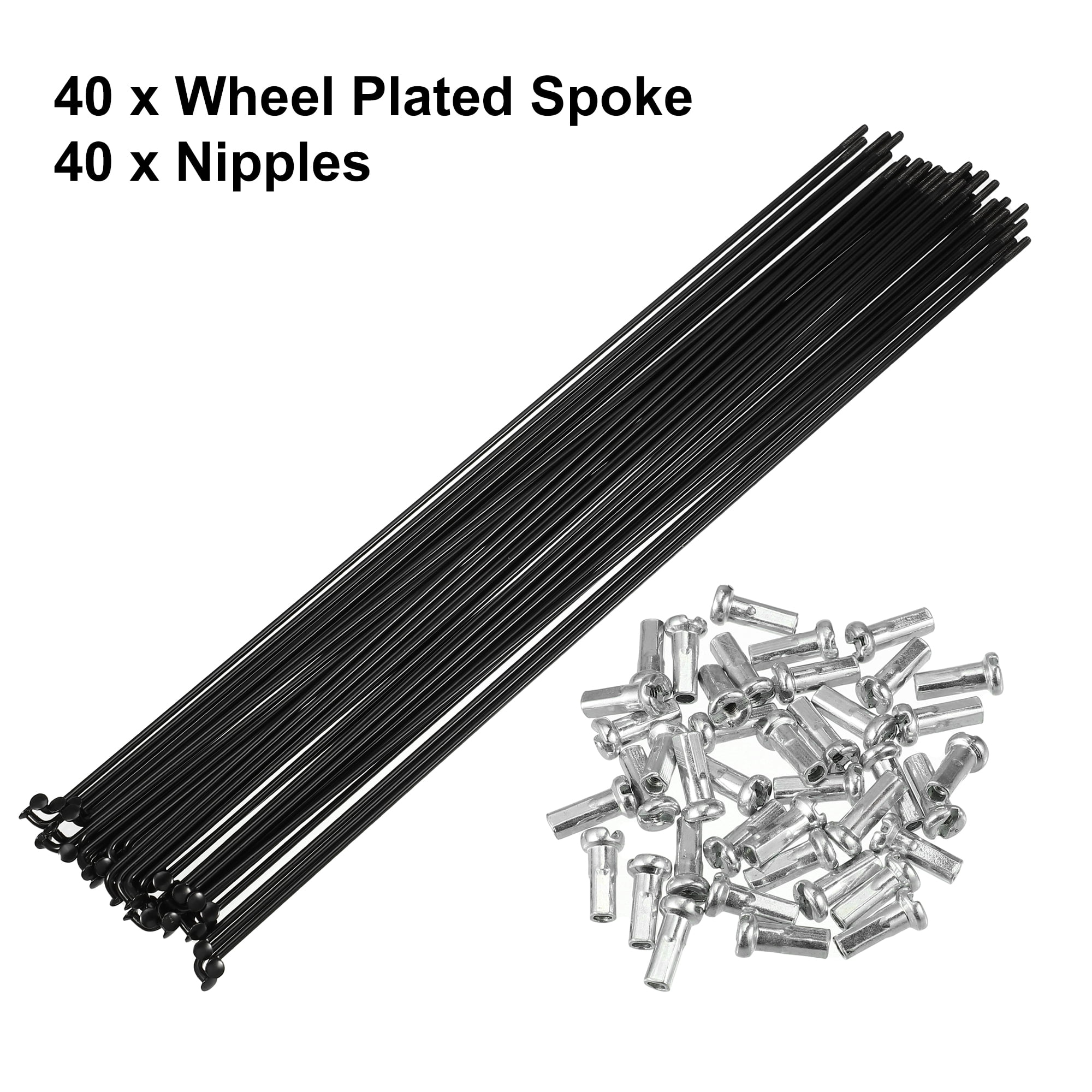Unique Bargains 40Pcs Bicycle Steel Spokes 14G Bike Spokes Set Black 10.24"