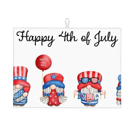 

Tebeau Happy Independence Day Gnome Print Dish Drying Mat for Kitchen Counter Dish Drying Pad with Non-slip Rubber Backed Hide Stain Anti Absorbent for Kitchen Counter Drying Mat