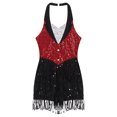 thumbnail image 4 of Jhaoyu Justaucorps à Sequins pour Femmes, Danse Jazz Latine, Franges, Costume de Performance Tango Rouge L, 4 of 7