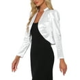 thumbnail image 4 of INSPIRE CHIC Satin Bolero Shrugs for Women's Open Front Ruched Long Sleeves Cropped Shrug M White, 4 of 5