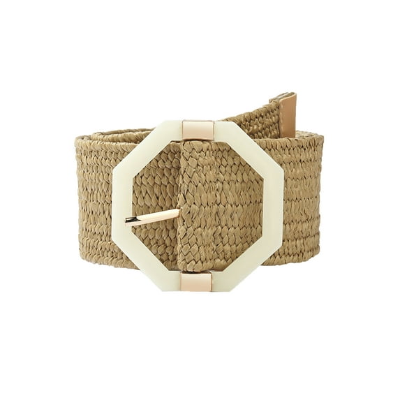 Yuemengxuan Women Popular Straw Waist Belt, Adjustable Length Simple Plastic Buckle